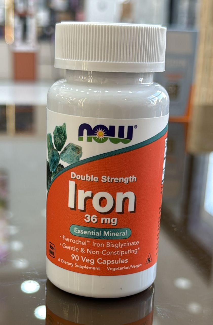 کپسول آهن ناو NOW Iron 36mg دابل استرنگث 90 عددی | آهن بیس‌گلیسینات با جذب بالا