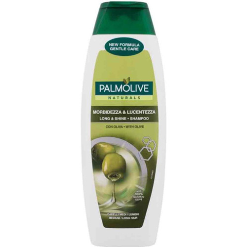 شامپو براق کننده هلندی پالمولیو Palmolive Naturals Long & Shine حاوی روغن زیتون مناسب موهای بلند ومتوسط حجم 350میل